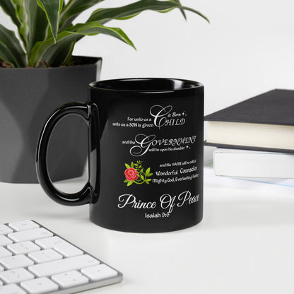 Isaiah 9:6 Black Mug, Scripture Mug, Flower Mug, Beautiful Mug