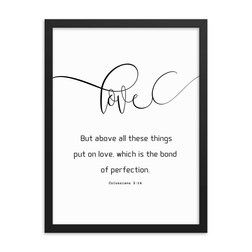 Love Scripture Framed photo paper poster, Love is the Perfection, Colossians 3:14,