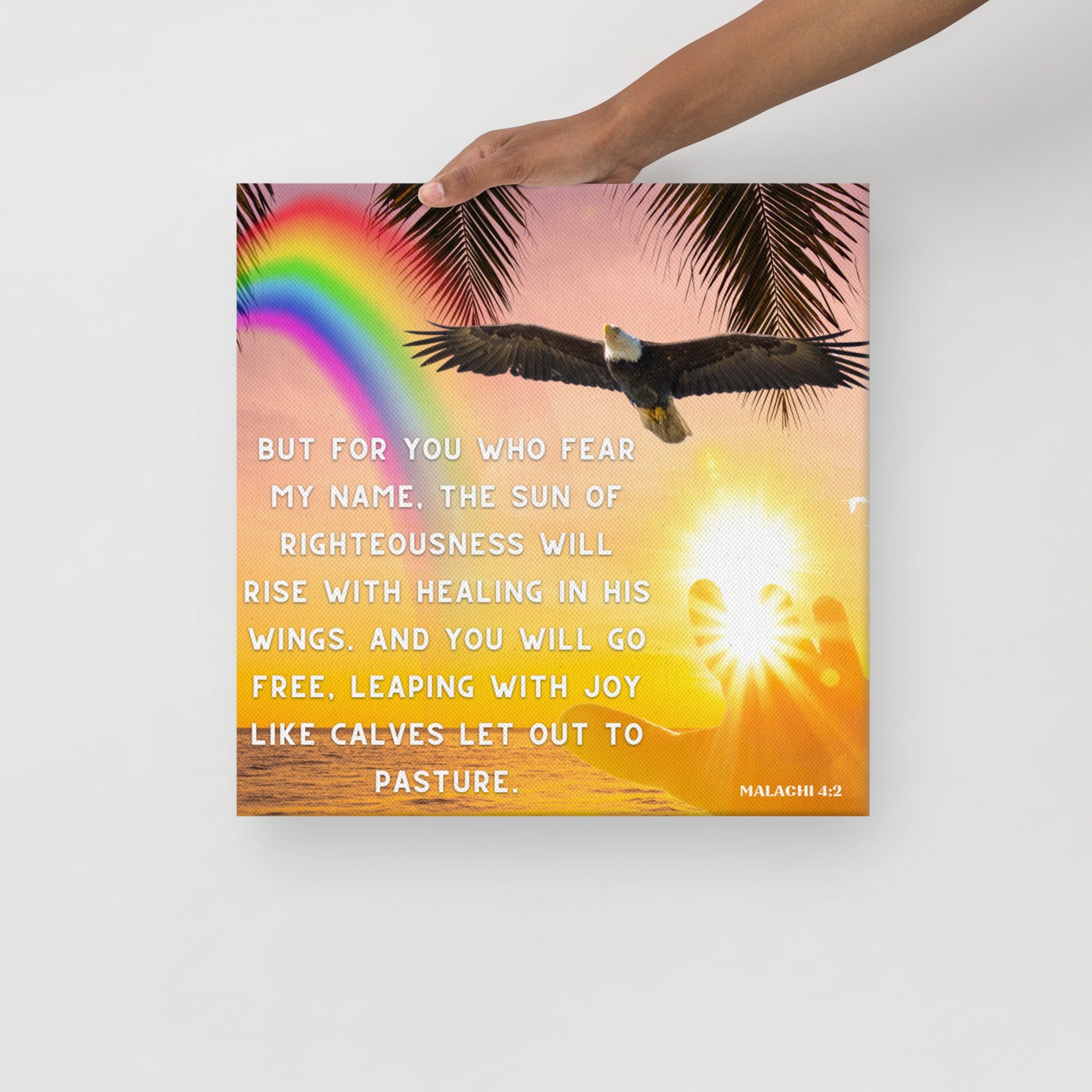 Malachi 4:2 Thin canvas, white Sun of Righteousness canvas, Christmas gift, Scripture Canvas