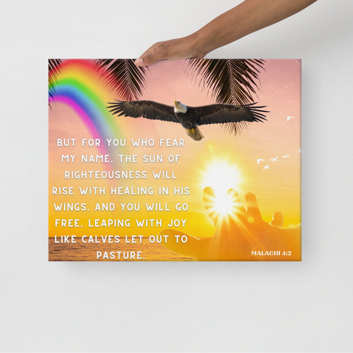 Malachi 4:2 Thin canvas, white Sun of Righteousness canvas, Christmas gift, Scripture Canvas