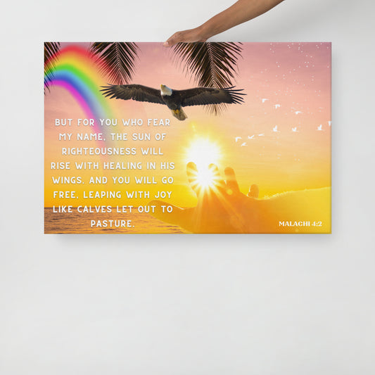 Malachi 4:2 Thin canvas, white Sun of Righteousness canvas, Christmas gift, Scripture Canvas