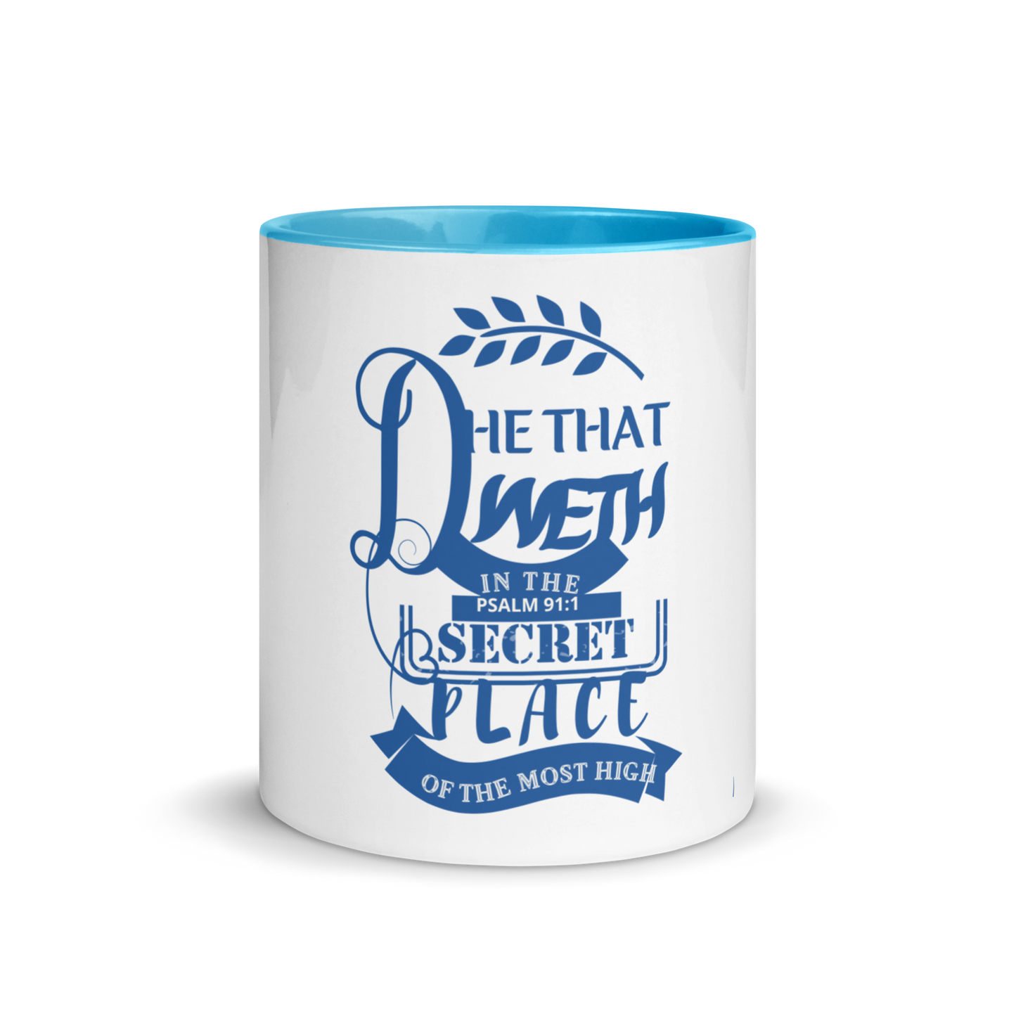 Psalms 91 Scripture Mug, Christian Mug, Secret place mug, beautiful blue Mug, Mug with Color Inside, Wedding gift Mug, Christian Girl  Mug