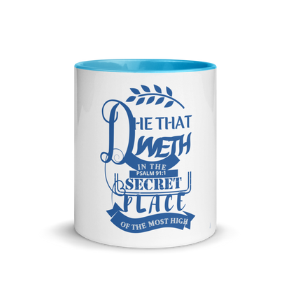 Psalms 91 Scripture Mug, Christian Mug, Secret place mug, beautiful blue Mug, Mug with Color Inside, Wedding gift Mug, Christian Girl  Mug