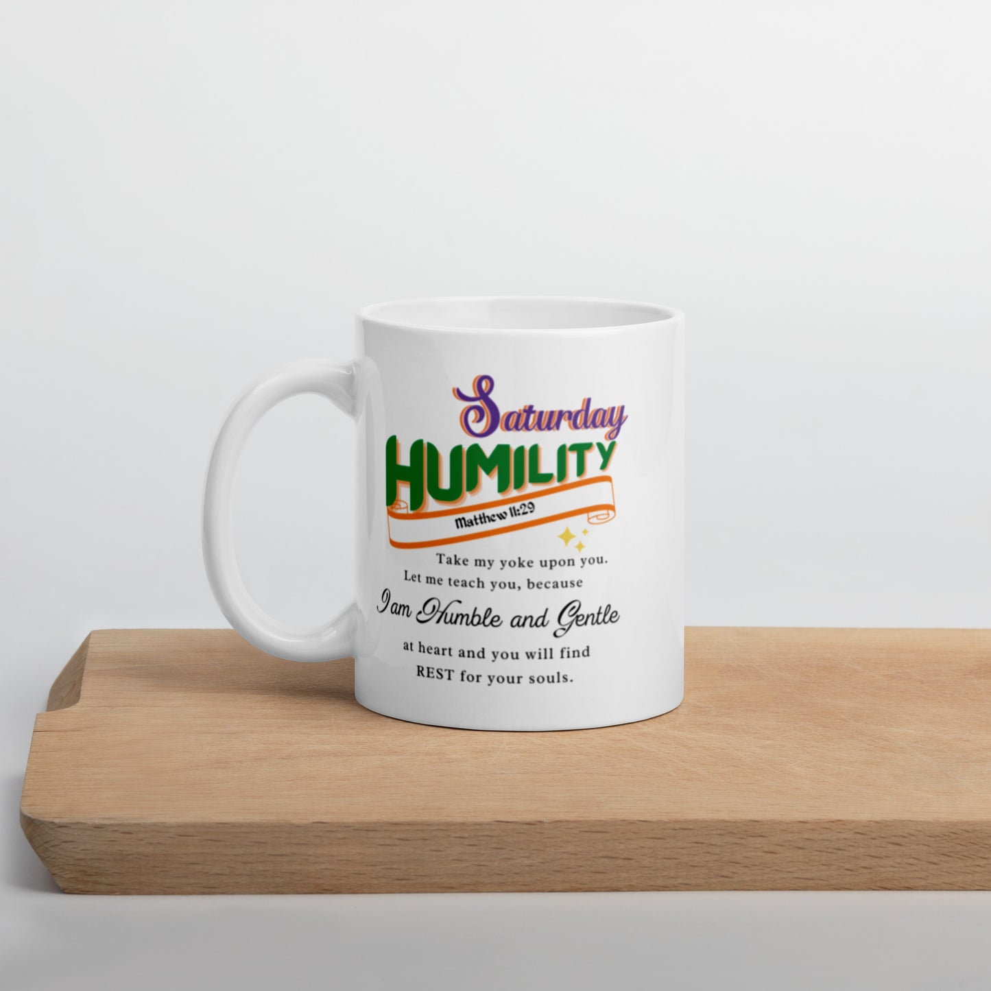 Humility Saturday White Scripture mug