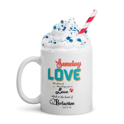 Love Sunday White Scripture mug, Colossians 3:14 mug