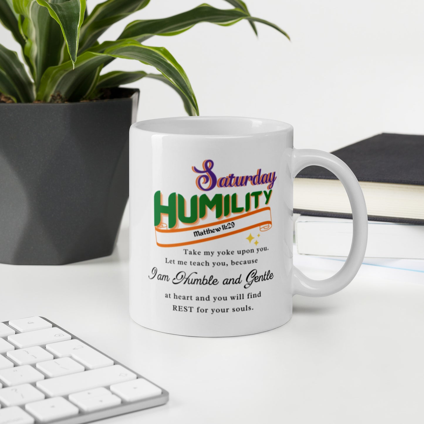 Humility Saturday White Scripture mug