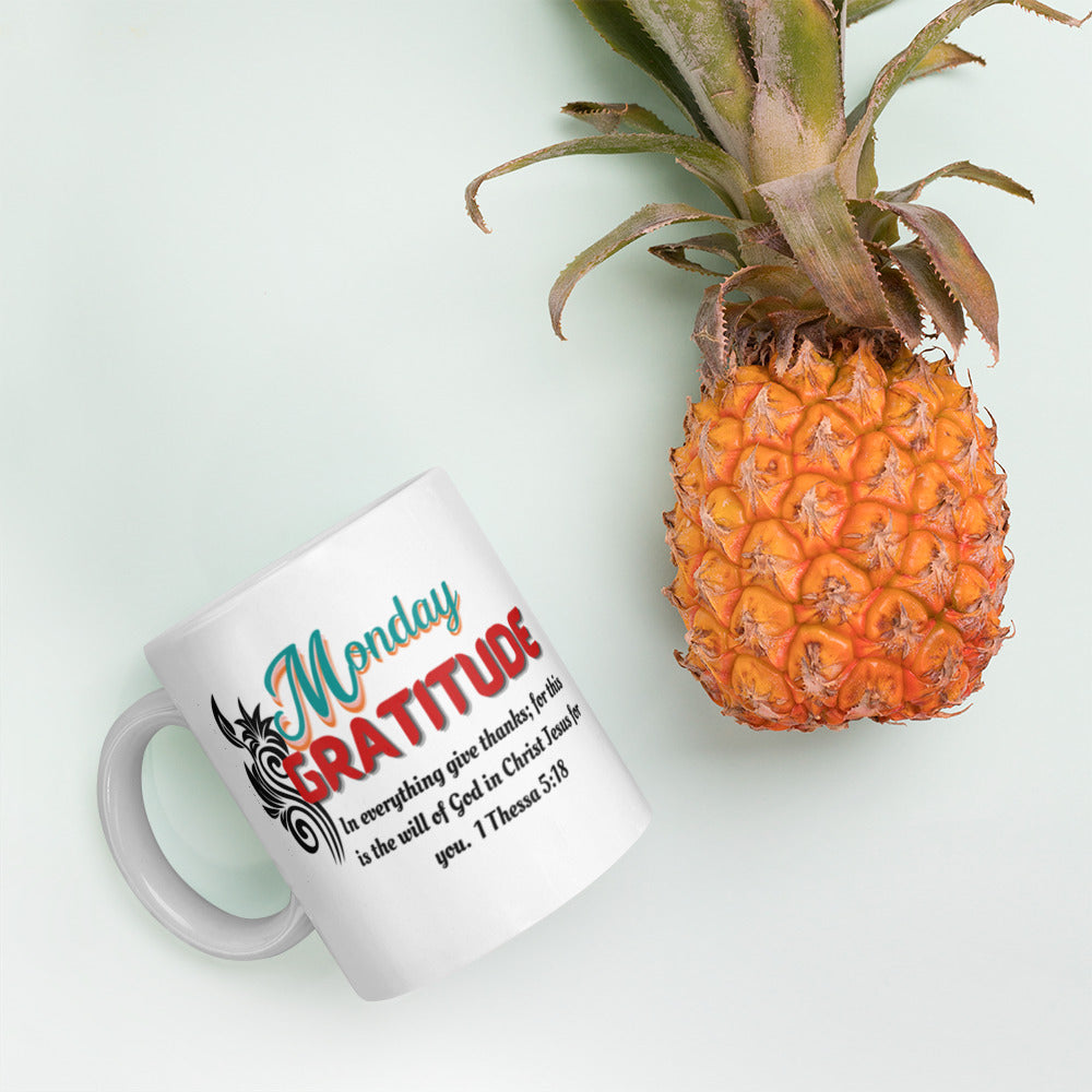 Gratitude Monday White Scripture mug, Beautiful Mug