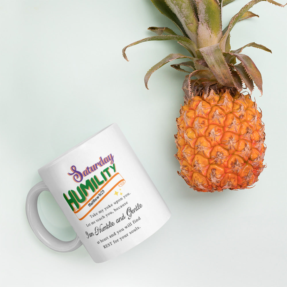 Humility Saturday White Scripture mug