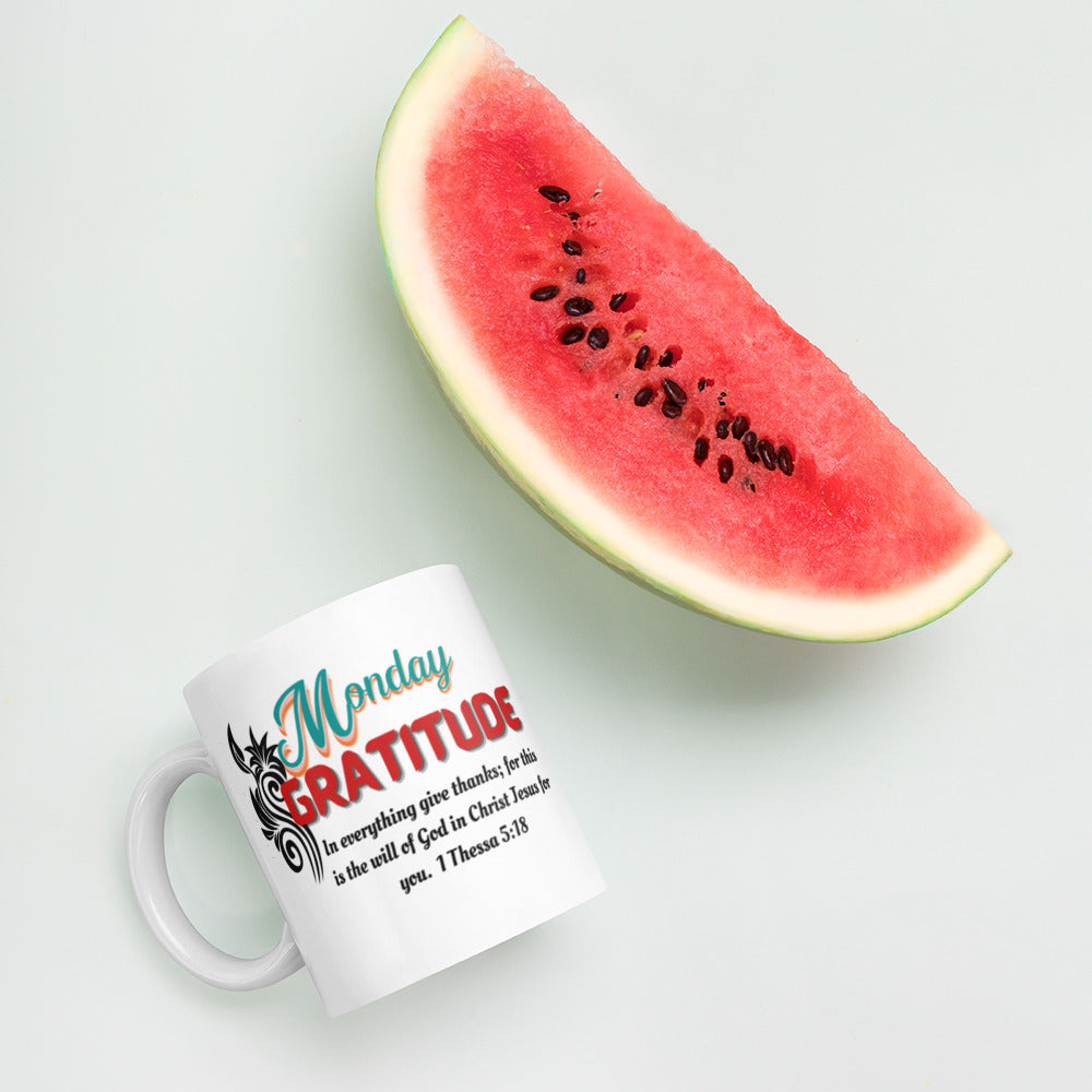 Gratitude Monday White Scripture mug, Beautiful Mug