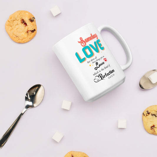 Love Sunday White Scripture mug, Colossians 3:14 mug