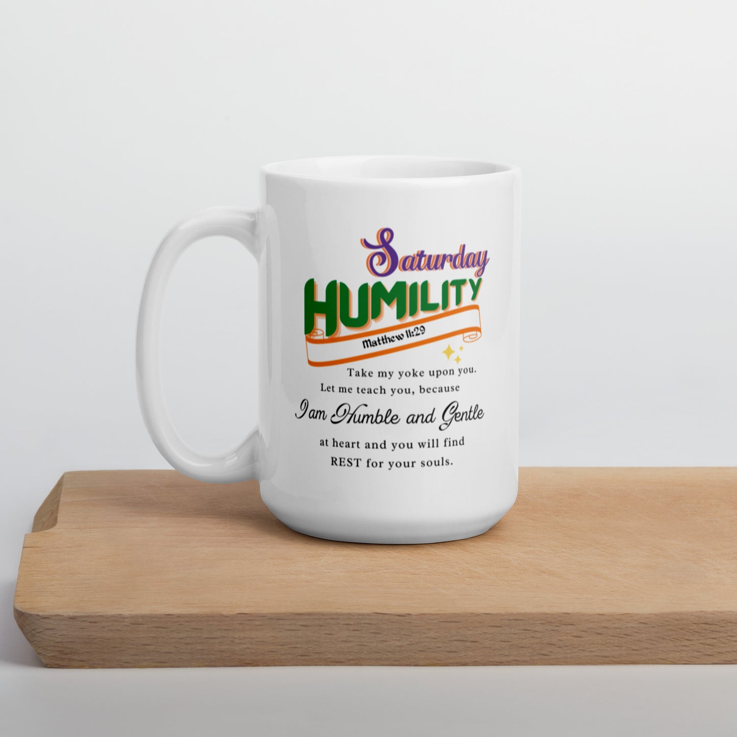 Humility Saturday White Scripture mug