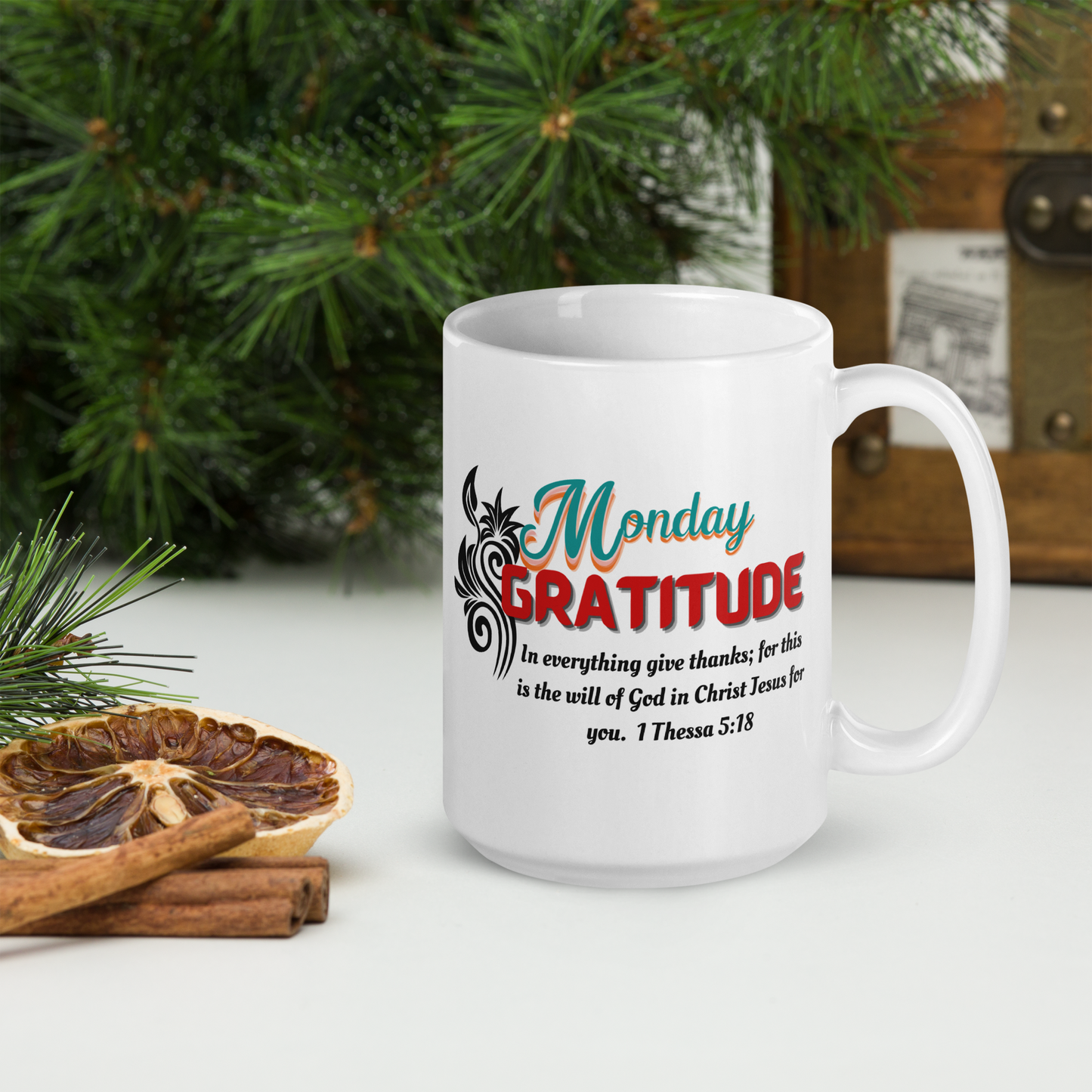 Gratitude Monday White Scripture mug, Beautiful Mug