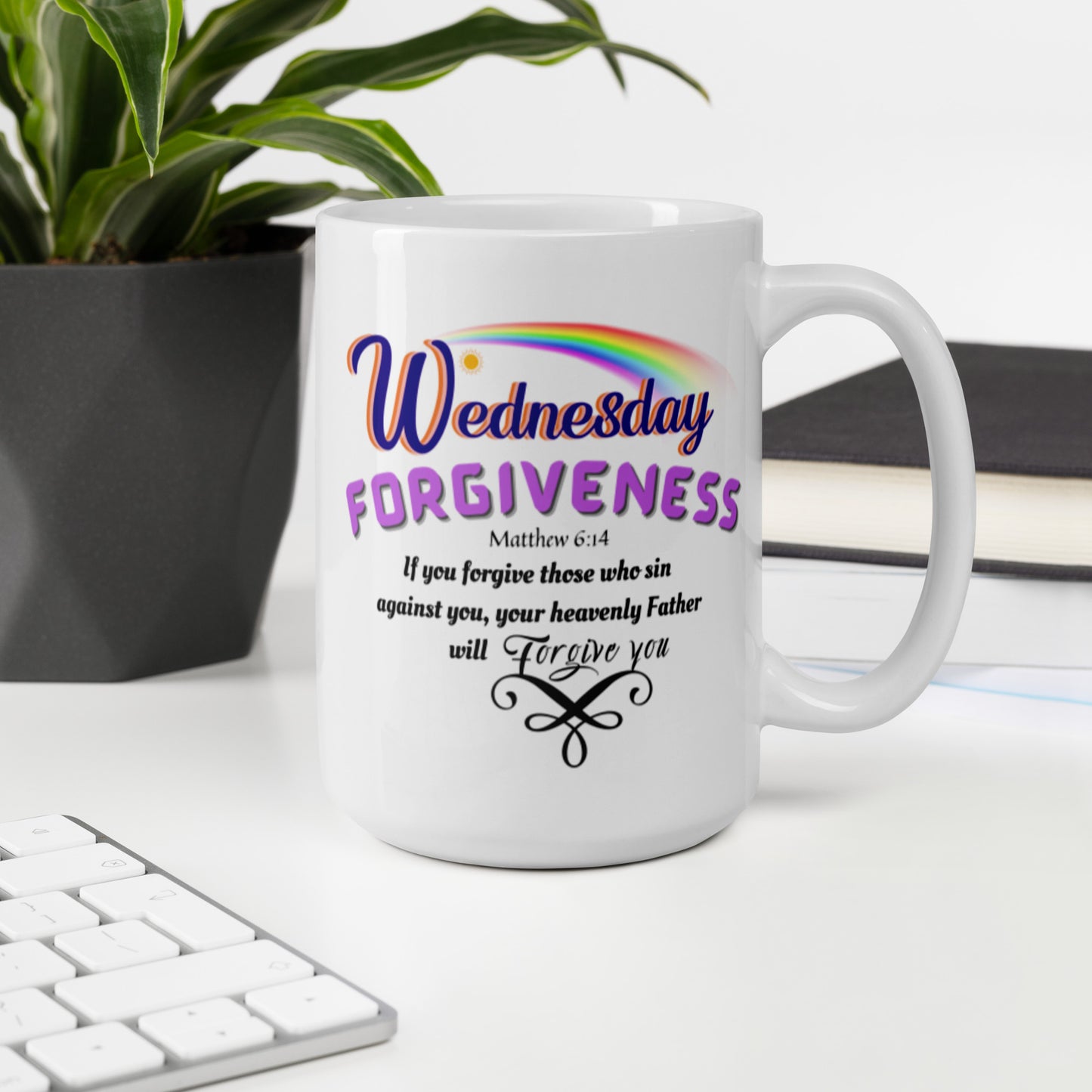 Forgiveness Wednesday white Scripture mug